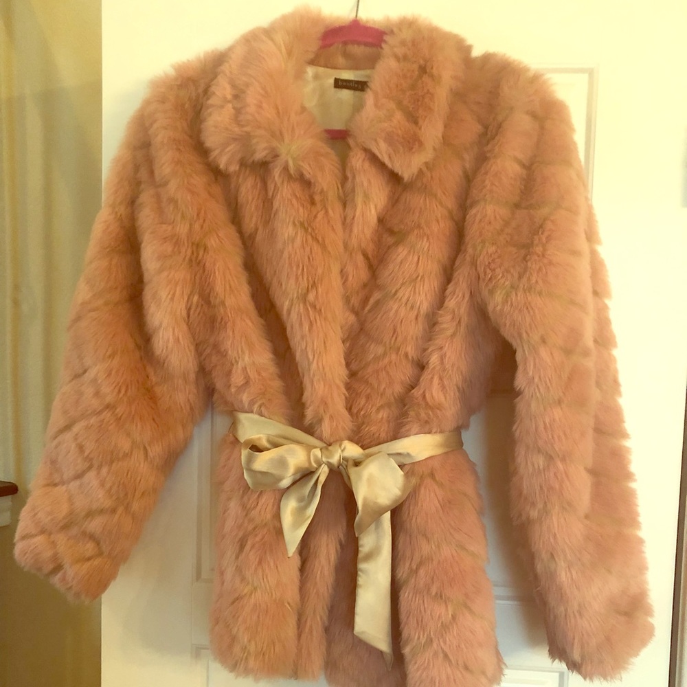Fabulous Pink Fur Coat with Champagne Silk Sash